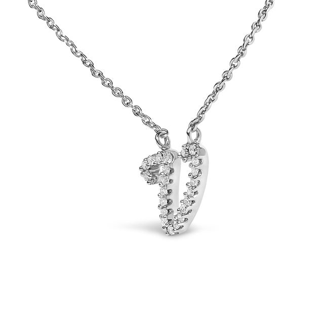 Contemporary 10K White Gold Diamond Accent "V" Initial Script Style Pendant Necklace For Sale - Image 3 of 5