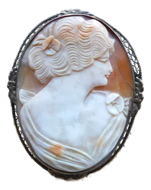 Antique Victorian Cameo Oval 10k Gold Woman Profile Brooch Pin Mesh Floral Mounting