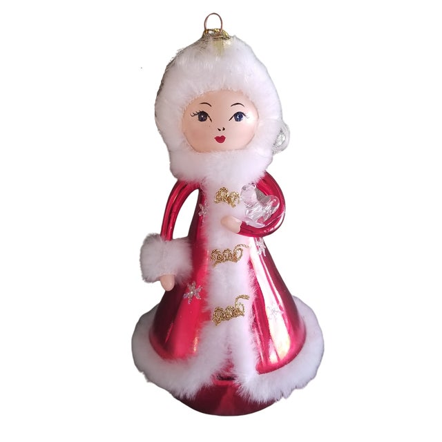 Pink Artisan Crafted Blown Glass Female Jester With Crown Christmas Ornament For Sale - Image 8 of 9