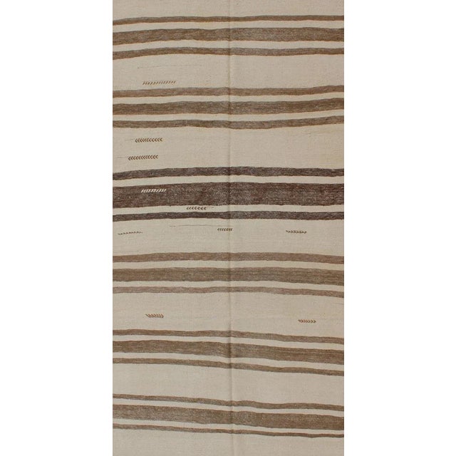 Turkish Vintage Kilim Flat-Weave Rug in Brown and Cream With Stripe Design For Sale - Image 12 of 13