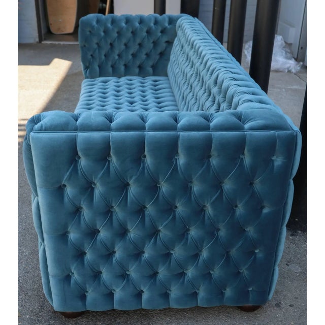 Not Yet Made - Made To Order Custom Capitone "Carmen" Tufted Blue Green Velvet Sofa For Sale - Image 5 of 11