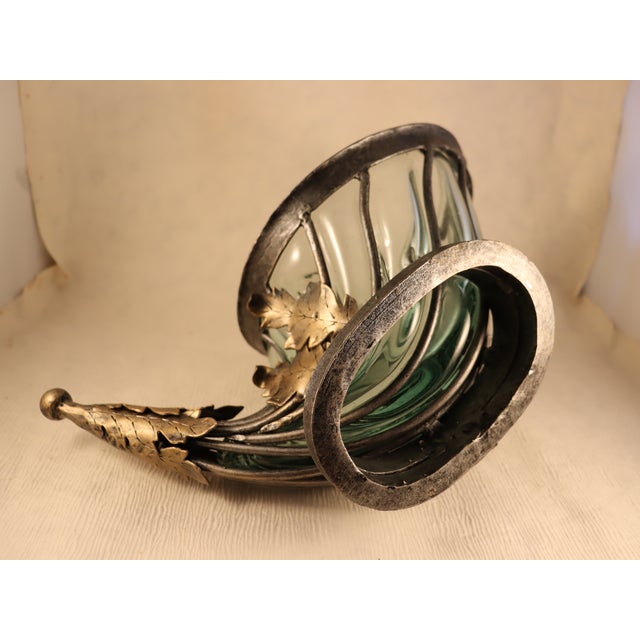 Vintage 1990's Glass and Wrought Iron Cornucopia/Horn of Plenty