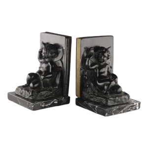 Set of 2 Early 20th Century French Art Déco Zamac Winged Cherub/Fairy Child Bookends With Marble Base