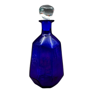Mid 20th Century Blenko Don Sheppard 8132m Facet Line Sapphire Blue Glass Decanter With Stopper