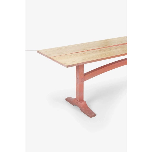 California Craft Nine Foot Hand Crafted Free-Edge Trestle Table For Sale In Chicago - Image 6 of 13
