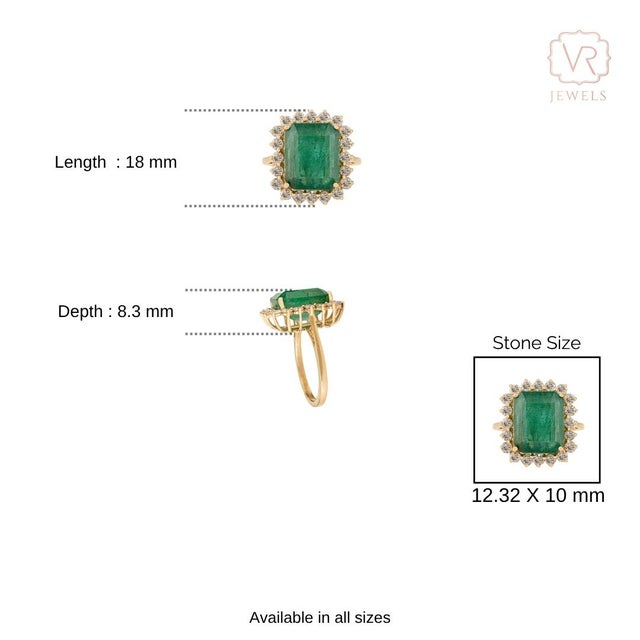 7.22Ct Zambian Emerald Halo Diamond Bridal Cocktail Ring Size 5.5 in 18k Solid Gold For Sale - Image 9 of 17