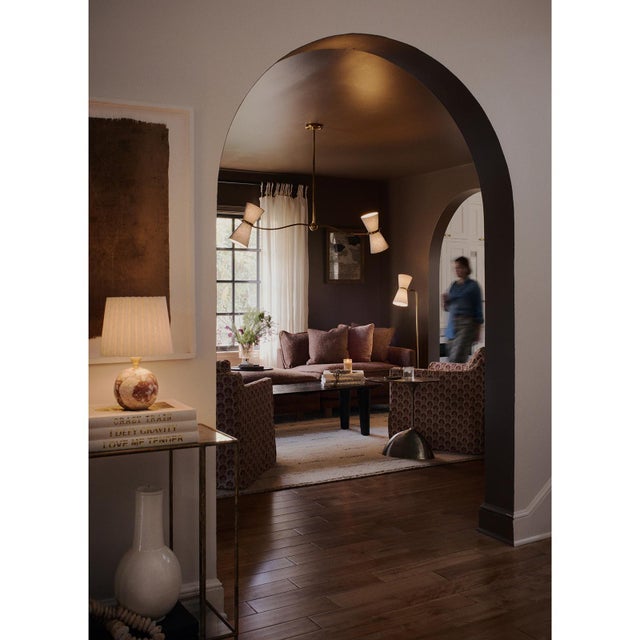 Gable Linear Chandelier, Antique Brass with Storm Blue Shade For Sale - Image 4 of 9