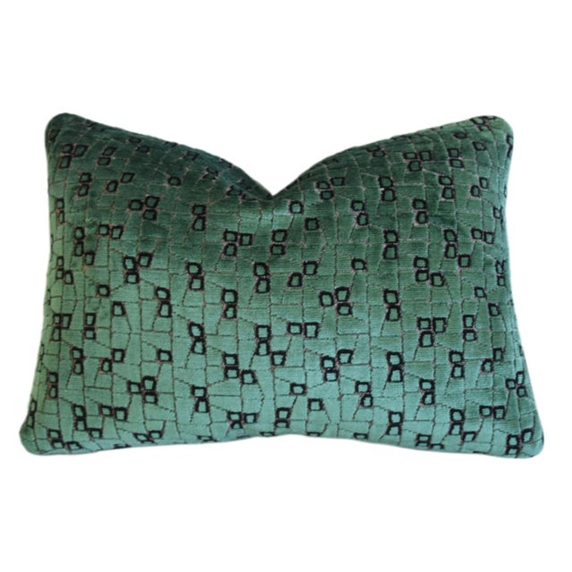 2020s Designer Kravet Modern Contemporary Green & Black Velvet Feather/Down Pillow For Sale - Image 5 of 7