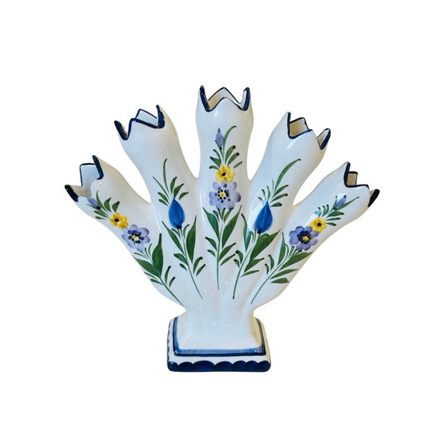 Late 20th Century Vintage Portuguese Vase Hand-Painted Tulipiere For Sale - Image 5 of 9