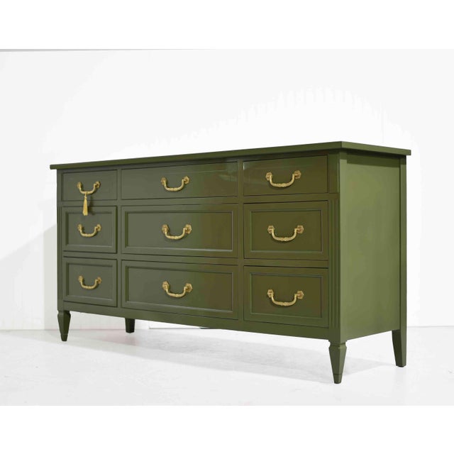 Mount Airy Furniture Company Mid Century Traditional Dresser Sideboard by Mount Airy in Green - Newly Painted For Sale - Image 4 of 13