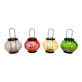 Glass & Metal Candle Lanterns, Set of 4, Vintage For Sale