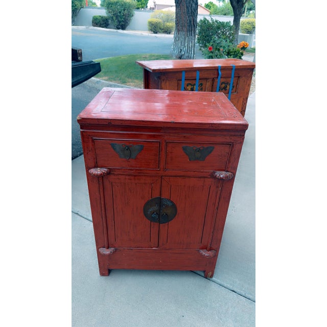 Qing Dynasty 19th Century Chinese Red Lacquer Cabinet With Drawers and Doors For Sale - Image 10 of 12