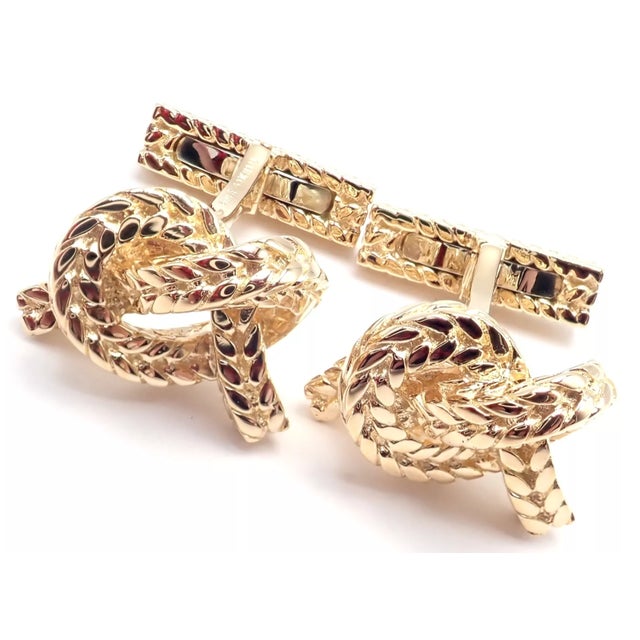 Vintage Hermes Georges l'Enfant Yellow Gold Twisted Rope Knot Cufflinks, A Pair For Sale - Image 10 of 10