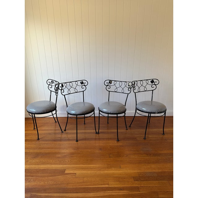 Vintage Wrought Iron Dining Chairs Attributed to Russell Woodard, Set of Four For Sale - Image 11 of 11