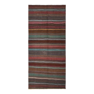 1970s Vintage Handmade Wool Cotton Brown Runner Rug For Sale