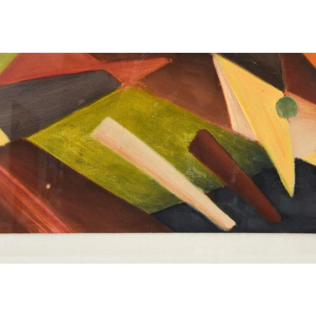 Wood Vintage Cubist Style Abstract Acrylic Painting Custom Museum Framed 1960's Greens, Charcoal, Orange, Rust, Black Yellow For Sale - Image 7 of 10