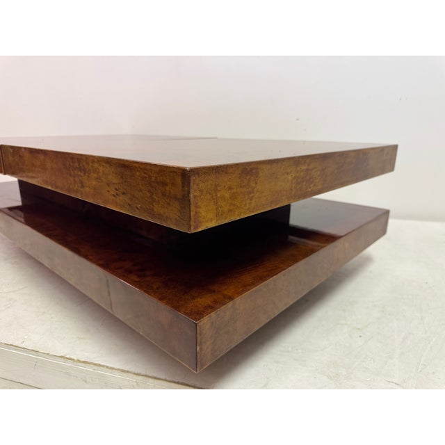 Animal Skin Brown Lacquered Goatskin Sliding Coffee Table, Italy, 1970s For Sale - Image 7 of 18