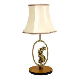 Art Deco Sculptural Brass Table Lamp with Female Figure, Sweden, 1940s For Sale