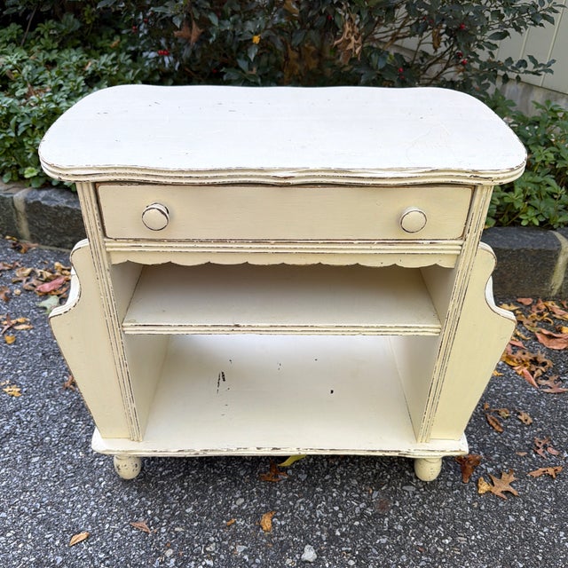 Vintage Painted Cream Nightstand/Side Table With Drawer & Open Storage For Sale - Image 9 of 11