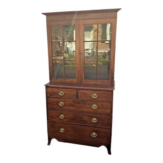 Antique Early 19th Century Mahogany English Bookcase on Chest For Sale