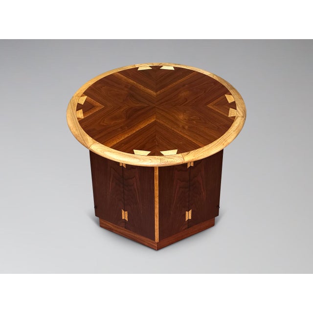 1960s Restored Lane Acclaim Drum Table Round Hexagon Side End Table Storage Cabinet For Sale - Image 5 of 14
