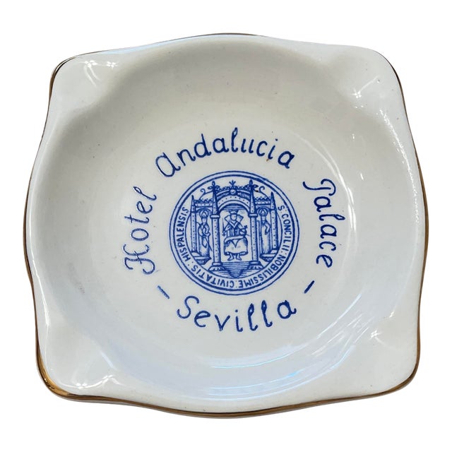 Blue Vintage Hotel Andalucia Palace Sevilla Spain Ashtray For Sale