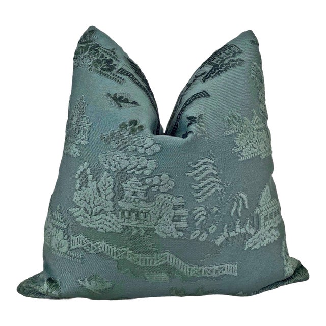 Dark Teal Pagoda Down Filled Pillow For Sale