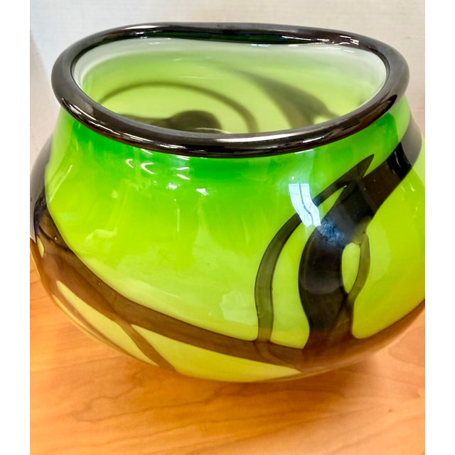 Chip Scarborough Green Art Glass Vase 14" Tall Signed on Bottom For Sale - Image 4 of 8