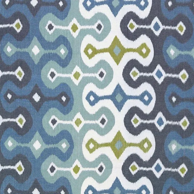 Sample- Schumacher Darya Ikat Fabric in Sky For Sale