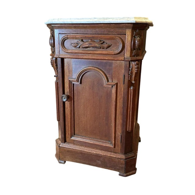 Antique 19th Century French Louis Philippe Marble Top Nightstand French marble top walnut half commode nightstand side...