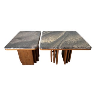 On Hold // Pair of Mid Century Danish Modern Marble & Teak Side/Coffee Tables by Bendixen Design For Sale