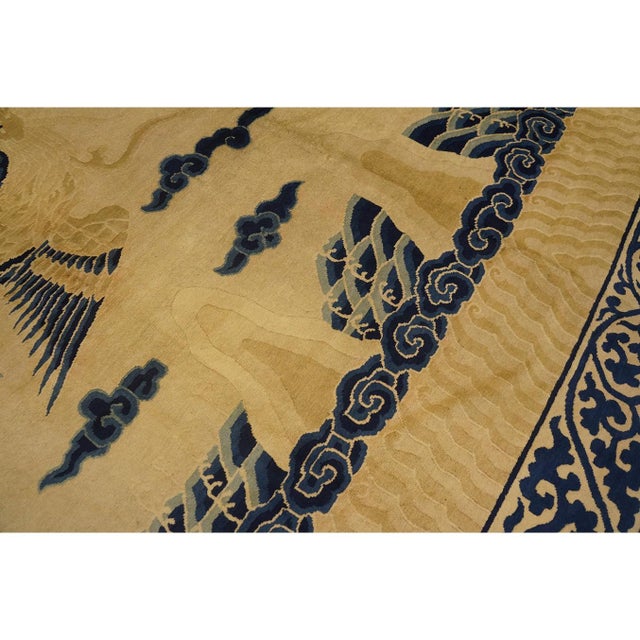1890s Beige Field Bird Oriental Antique Chinese Allover Room Size Knotted Rug For Sale - Image 9 of 11