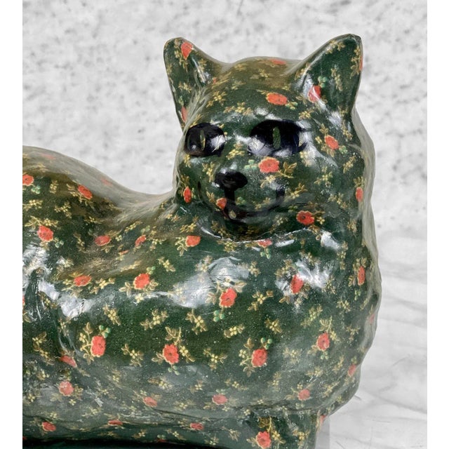 Vintage Farmhouse Chalkware Floral Cat Doorstop Sculpture For Sale - Image 6 of 9