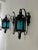 Gothic Venetian Murano Blue Aqua Glass Lanterns Wrought Iron Sconces, C 1890 For Sale - Image 3 of 10