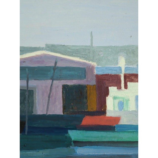 1971 Modernist 'The Colourful Harbour' Swedish Original Coastal Landscape Oil Painting, Framed For Sale - Image 10 of 12