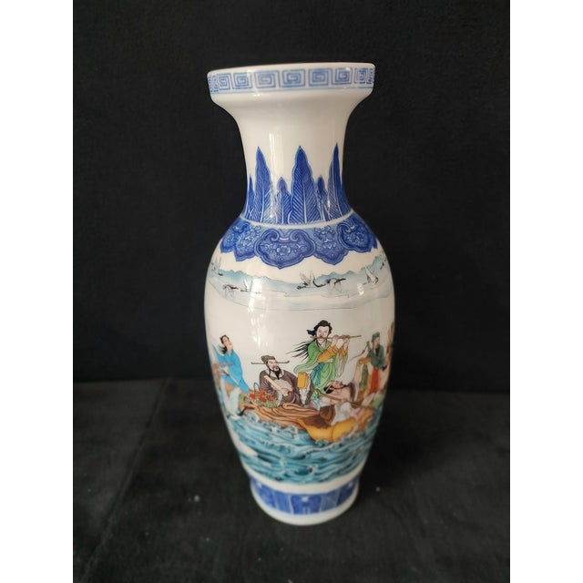Art Deco Chinese Ceramic Vase,Famille Rose Porcelain Vase Hand Painted Figures Story Pattern For Sale - Image 3 of 11
