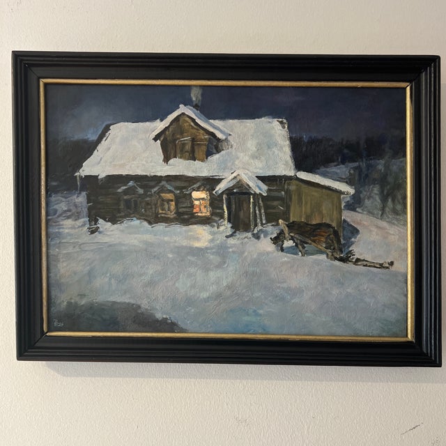 Oil on canvas on board by artist titled Night is coming made in 1994 by V.Rozhkov signed and framed