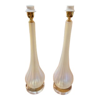 Pair of Opalescent Murano Glass Lamps For Sale
