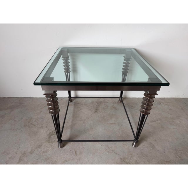 1980s Larry Laslo for Directional Postmodern Metal & Glass Side Table For Sale In Miami - Image 6 of 11