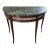 Massive Antique Demilune Mahogany Console Table With Green Marble Top – Louis XVI Neoclassical / George III Style Entryway Fretwork Accent Table For Sale