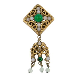 Henry Perichon Gilt Bronze Medieval Pin Brooch With Poured Glass Cabochon