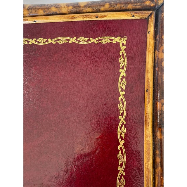 19Th. C. Tortoiseshell Bamboo Table With Red Tooled Leather Top For Sale - Image 9 of 11