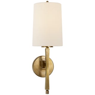 Thomas O'Brien for Visual Comfort Signature Edie Sconce in Hand-Rubbed Antique Brass with Linen Shade For Sale
