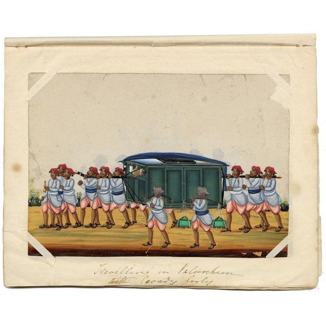 Gold Indian Company School, Travelling in Palanquin, 1800s, Gouache on Paper For Sale - Image 8 of 9
