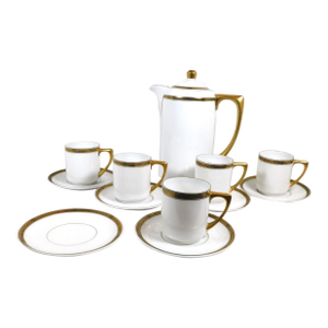 1970s Hutschenreuther White Chocolate Pot With Matching Chocolate Cups- 13 Pieces