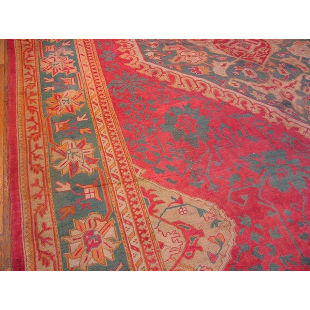1930s 1930s Red-Green Medallion Antique Turkish Oushak Rug 12' X 23' Handknotted Wool Carpet For Sale - Image 5 of 7