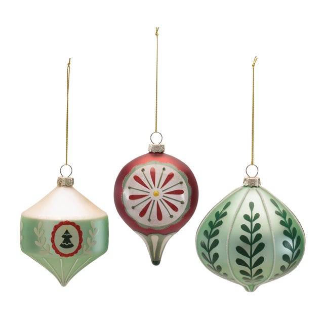 Add sparkle and dimension to your holiday décor with this Assorted Glass Ornament Set. Featuring a mix of classic glass...