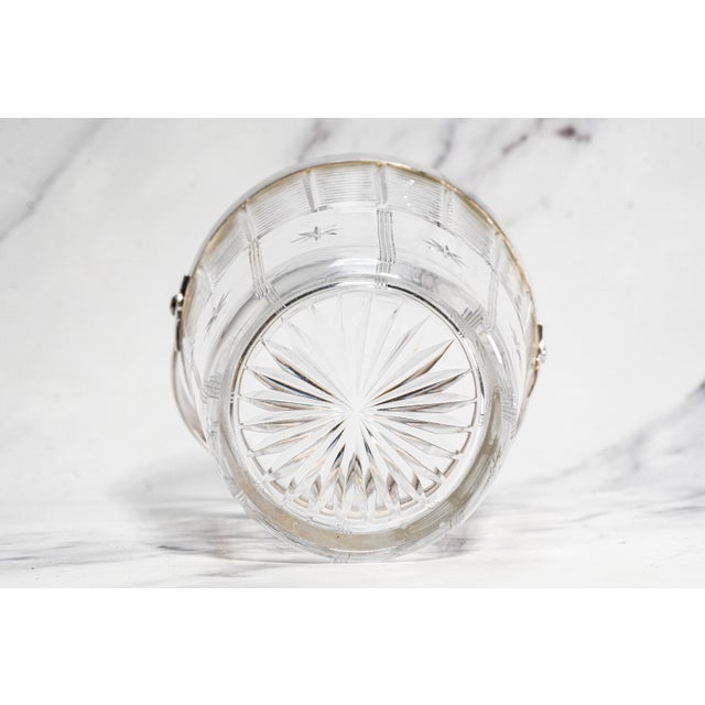 Brilliant English Vintage Crystal Ice Bucket Silverplate Rim Handle Luxury Barware Home Decor For Sale - Image 10 of 10