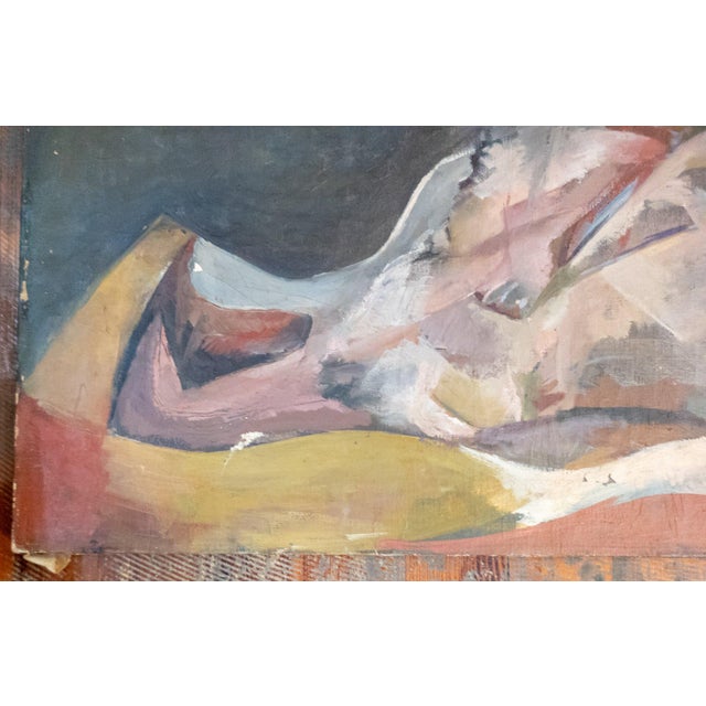 Textile Mid-Century Modern Abstract Cubist Reclining Nude Female Figure Painting For Sale - Image 7 of 14