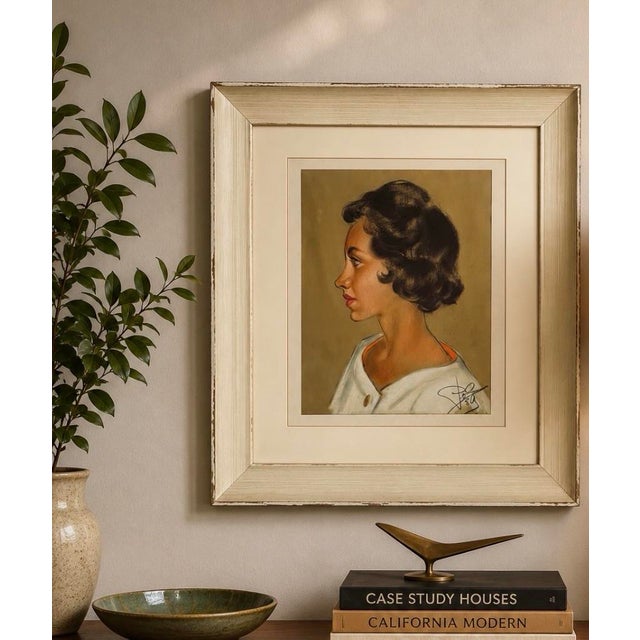 Vintage 1950s Pastel Portrait of Young Woman For Sale - Image 4 of 12